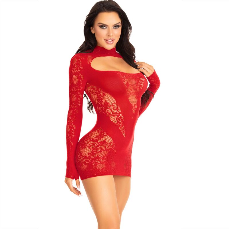 Mini dress with lace and long red sleeves