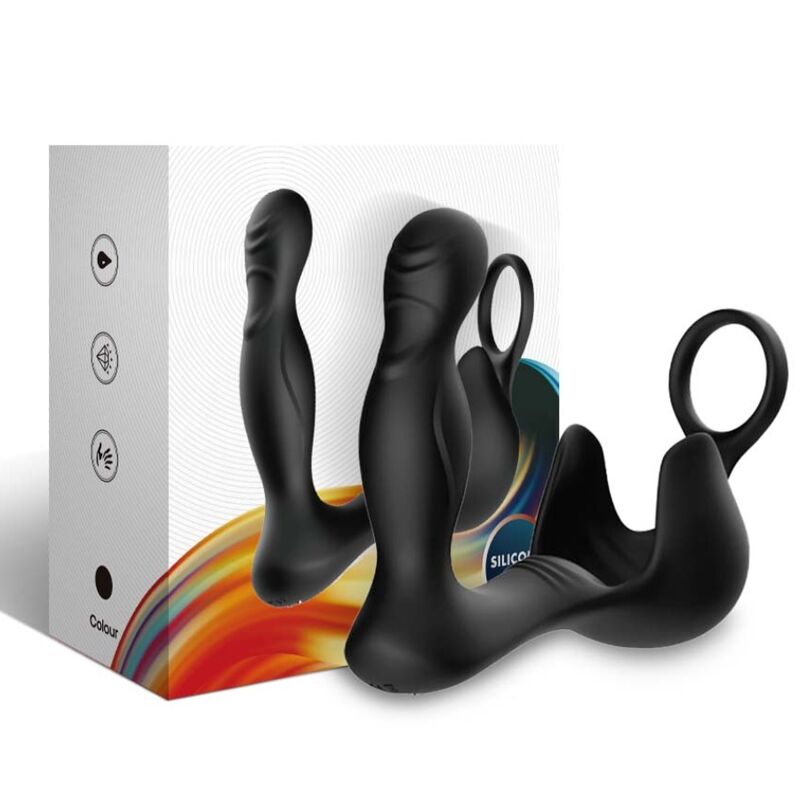 Anal surround vibrator &amp; testicle stimulator &amp; ring remote control black