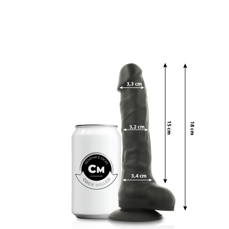 COCK MILLER - REALISTIC DILDO, JOINT DENSITY SILICONE, BLACK, 18 CM