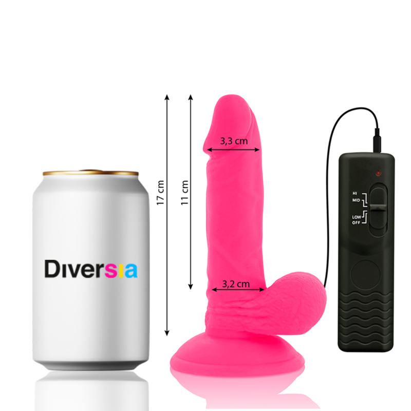 Pink flexible vibrating dildo 17 cm -o- 3.3 cm