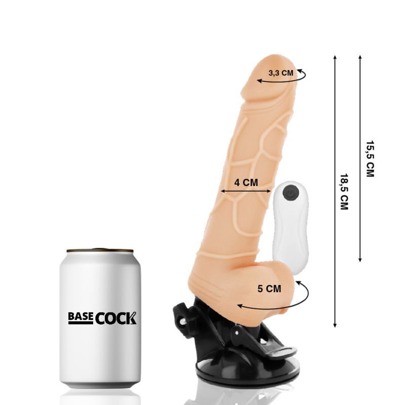 BASECOCK - REALISTIC VIBRATOR WITH REMOTE CONTROL, BLACK, 18.5 CM -O- 4CM