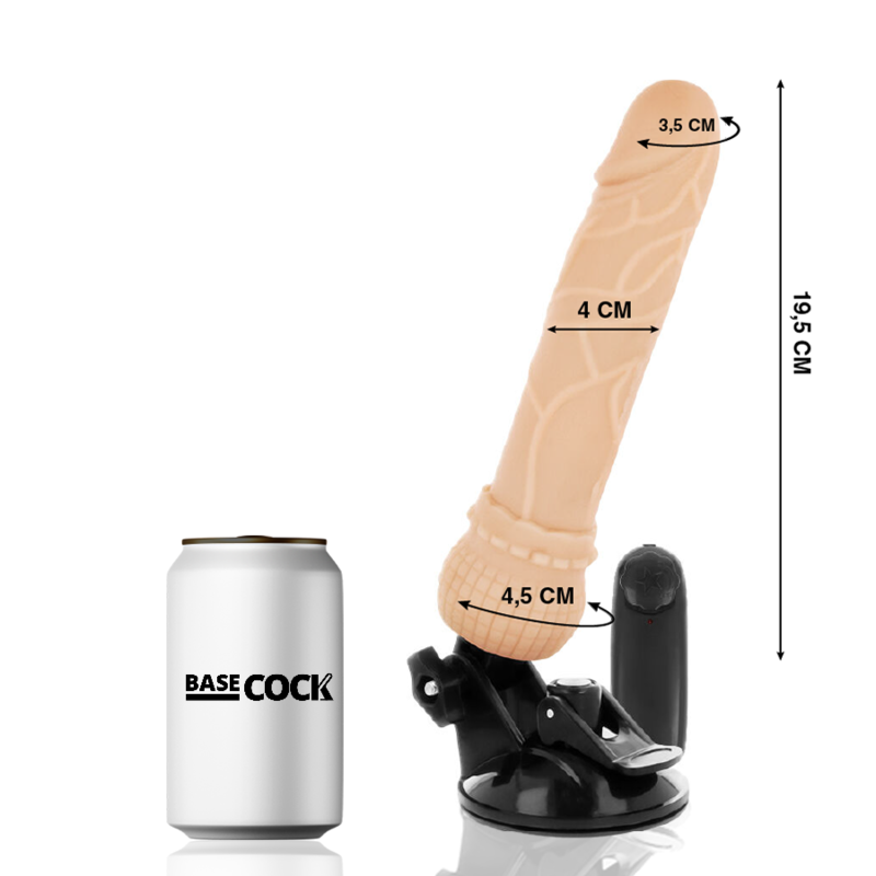 BASECOCK - REALISTIC VIBRATOR WITH REMOTE CONTROL, BLACK, 19.5 CM -O- 4 CM