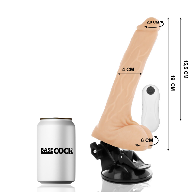 BASECOCK - REALISTIC VIBRATOR WITH REMOTE CONTROL, BLACK, 19 CM -O- 4 CM