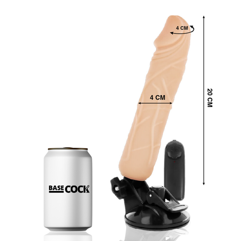 BASECOCK - REALISTIC VIBRATOR WITH REMOTE CONTROL, BLACK, 20 CM -O- 4 CM