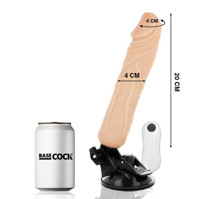 BASECOCK - REALISTIC VIBRATOR WITH REMOTE CONTROL, BLACK, 20 CM -O- 4 CM