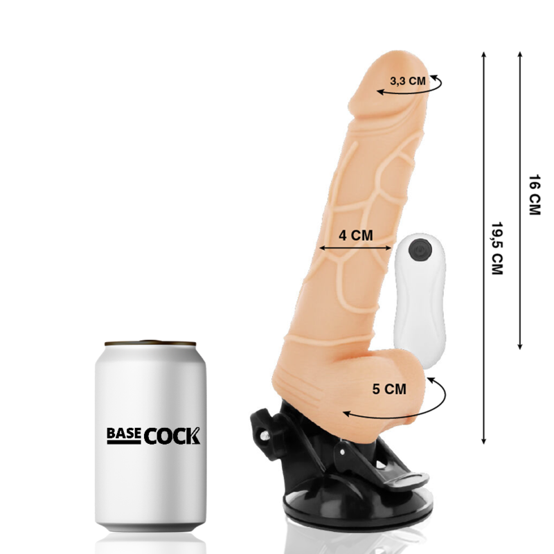 BASECOCK - REALISTIC REMOTE CONTROL VIBRATOR BLACK WITH TESTICLES 19.5 CM -O- 4 CM