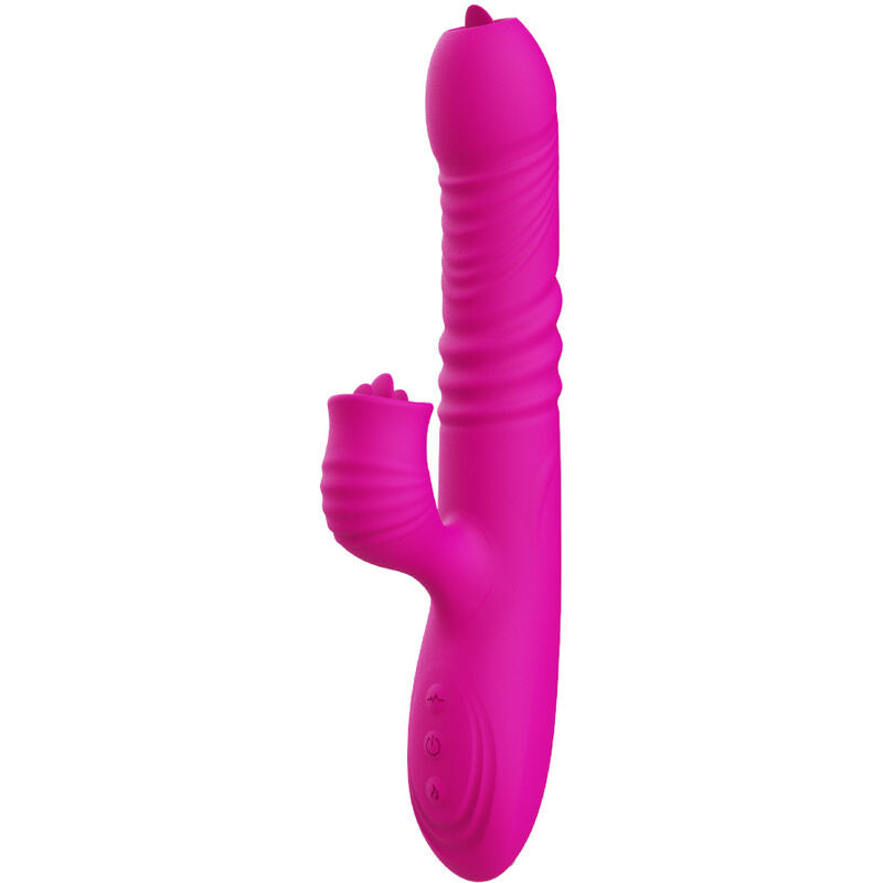 Multifunctional double tongue fanny vibrator with fuchsia heat effect