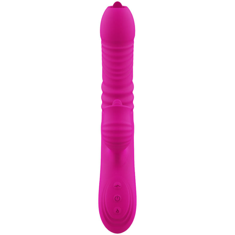 Multifunctional double tongue fanny vibrator with fuchsia heat effect