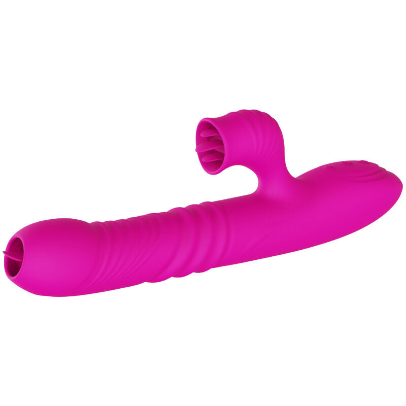 Multifunctional double tongue fanny vibrator with fuchsia heat effect