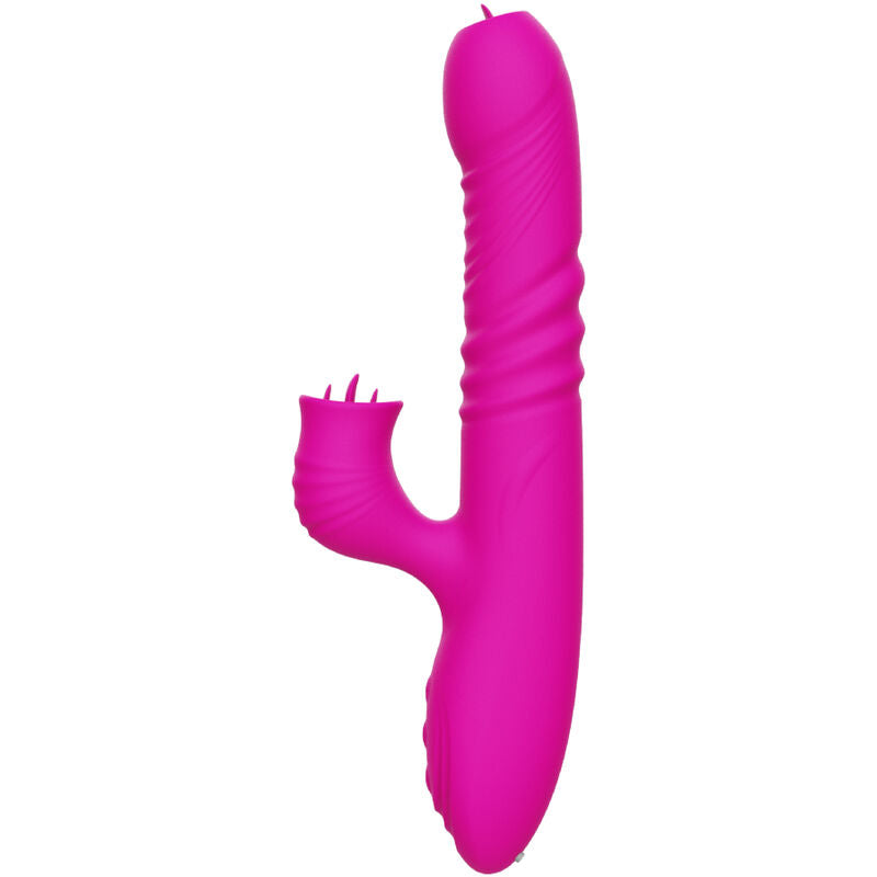 Multifunctional double tongue fanny vibrator with fuchsia heat effect