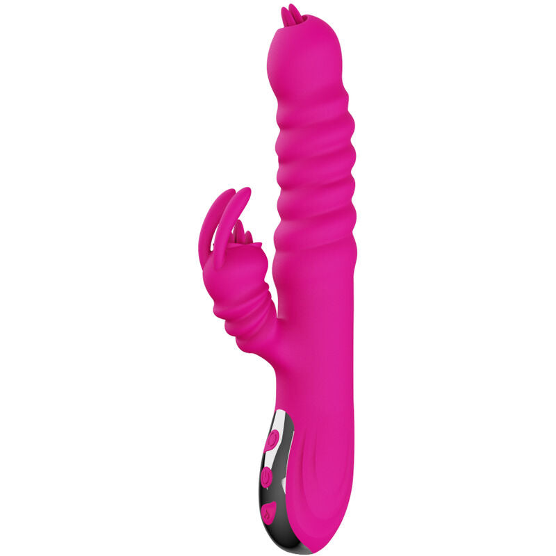 Multifunctional rabbit vibrator with double tongue and fuchsia heat effect