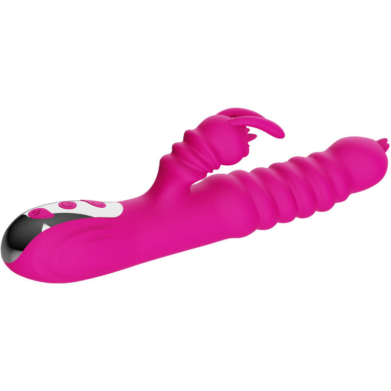 Multifunctional rabbit vibrator with double tongue and fuchsia heat effect