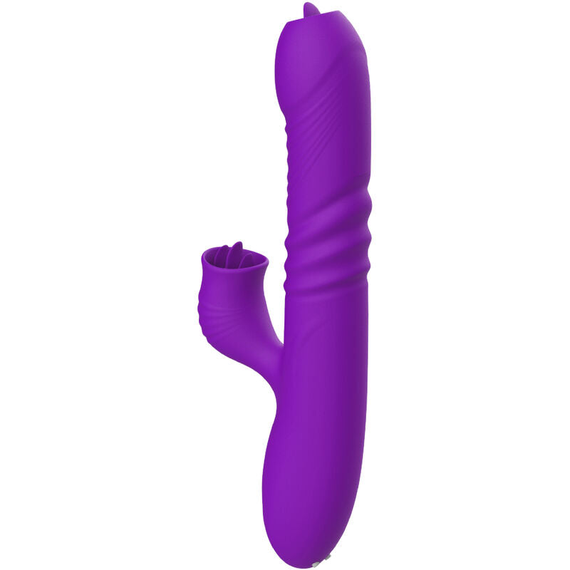 Fully G-spot rabbit vibrator with stimulating tongue, purple heat effect