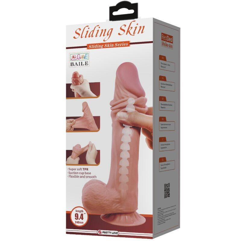 PRETTY LOVE - SLIDING SKIN SERIES REALISTIC DILDO WITH SUCTION CUP, BROWN SLIDING SKIN, 24 CM