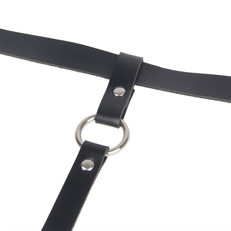 Black leather chain leg harness, one size