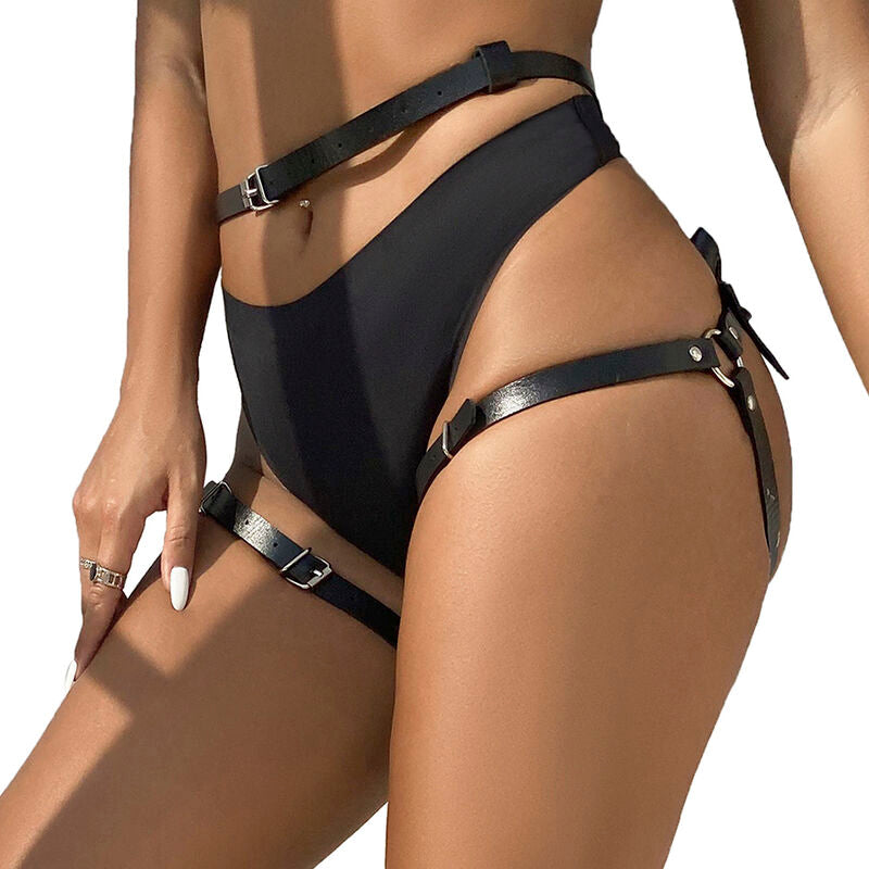 SUBBLIME - BLACK LEATHER WAIST AND LEG HARNESS, ONE SIZE