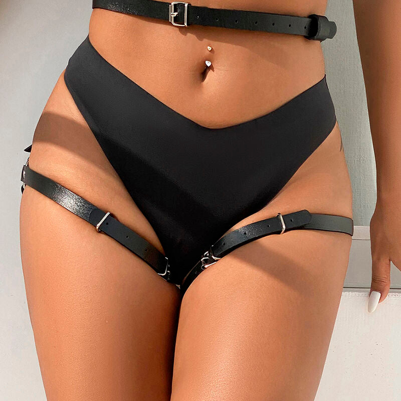 SUBBLIME - BLACK LEATHER WAIST AND LEG HARNESS, ONE SIZE