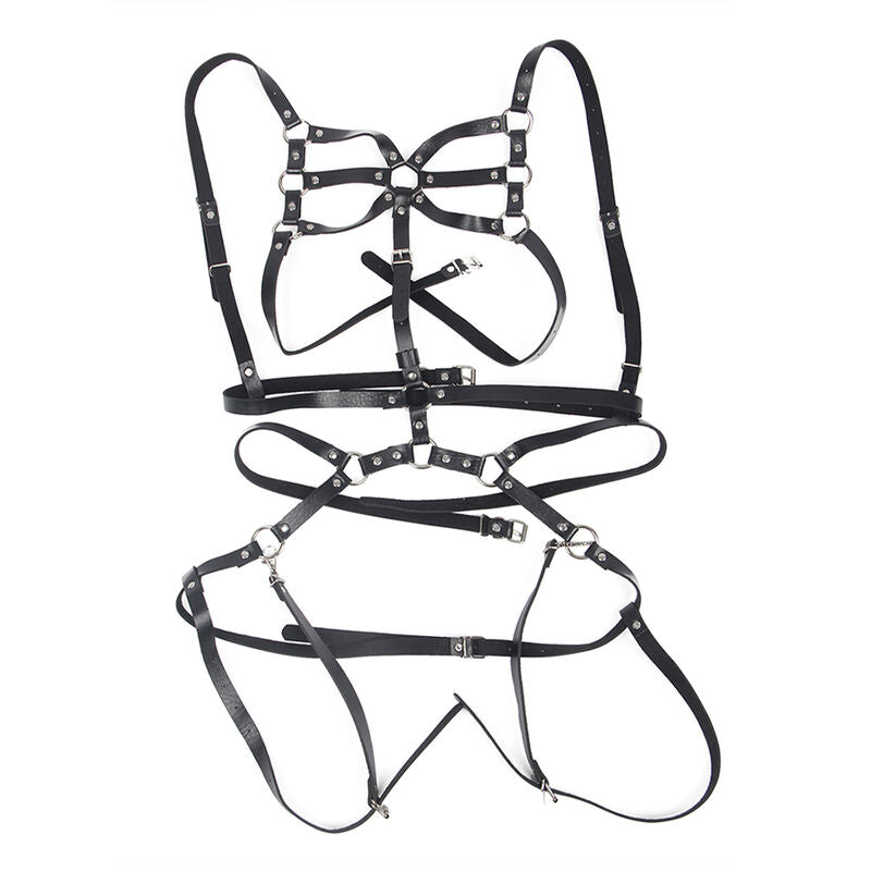 SUBBLIME - BODY HARNESS WITH ADJUSTABLE STRAPS, BLACK LEATHER, ONE SIZE