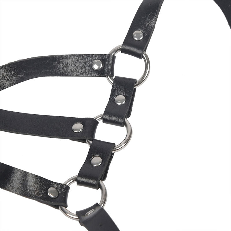 SUBBLIME - BODY HARNESS WITH ADJUSTABLE STRAPS, BLACK LEATHER, ONE SIZE