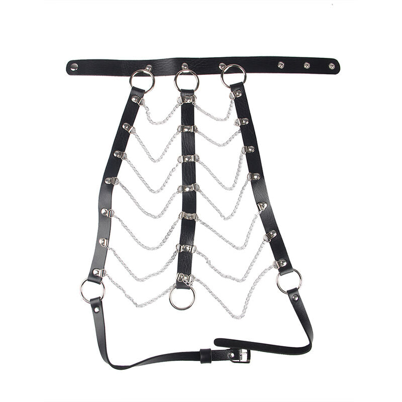 Black leather chain chest harness one size