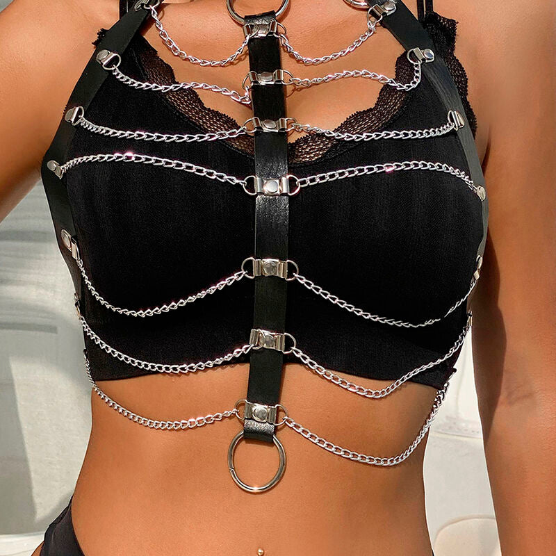 SUBBLIME - BLACK LEATHER CHAIN ​​CHEST HARNESS, SIZE S, ONE SIZE
