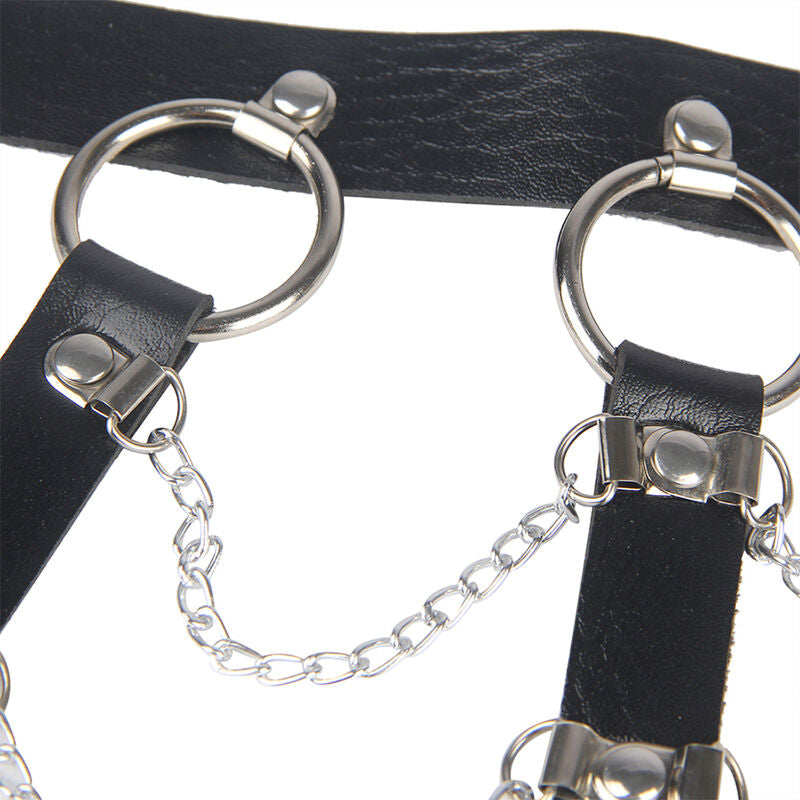 SUBBLIME - BLACK LEATHER CHAIN ​​CHEST HARNESS, SIZE S, ONE SIZE