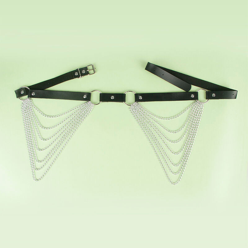 Black leather chain belt, one size