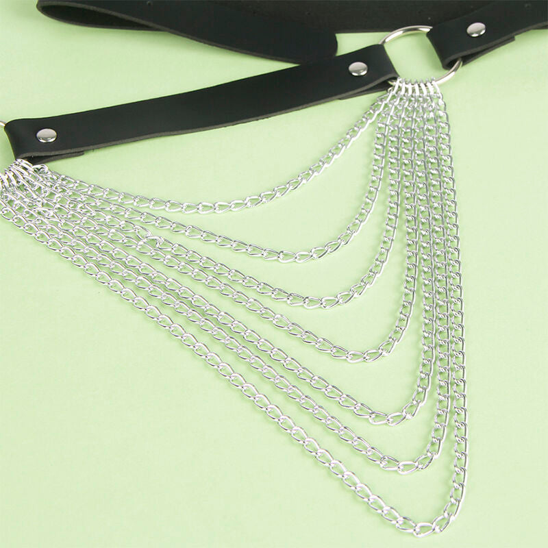 Black leather chain belt, one size