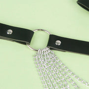 Black leather chain belt, one size