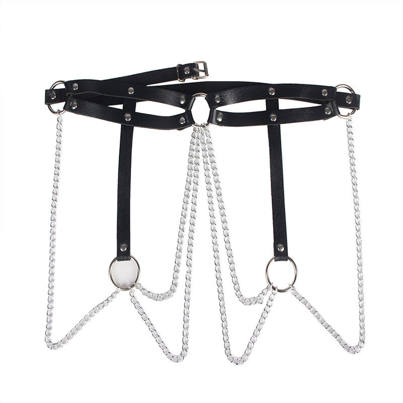 Leather ring chain belt black one size