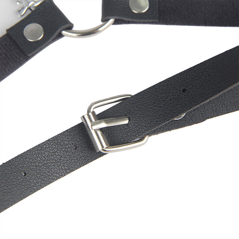 Black leather belt harness, one size