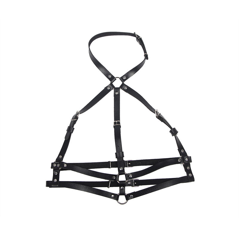 SUBBLIME - BLACK LEATHER RING CHEST HARNESS, ONE SIZE