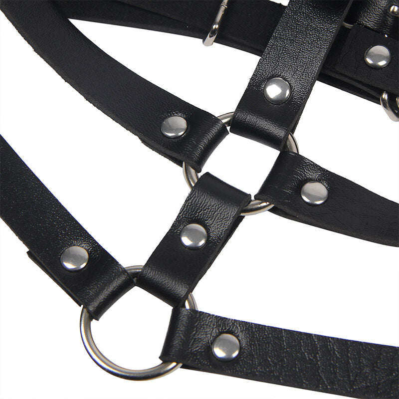 SUBBLIME - BLACK LEATHER RING CHEST HARNESS, ONE SIZE