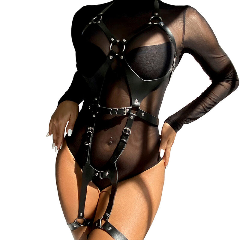 Full body harness with black leather buckles, one size