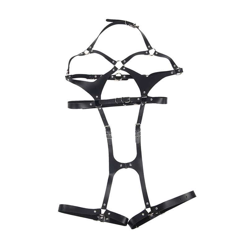 Full body harness with black leather buckles, one size