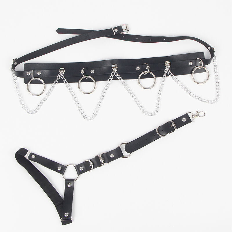 Harness belt and garters with rings and chain detail one size