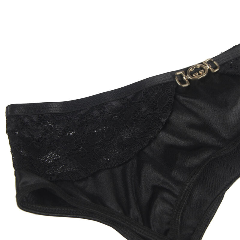 Set of 3 pieces subjectador + tanga + liga encaje negro s/m