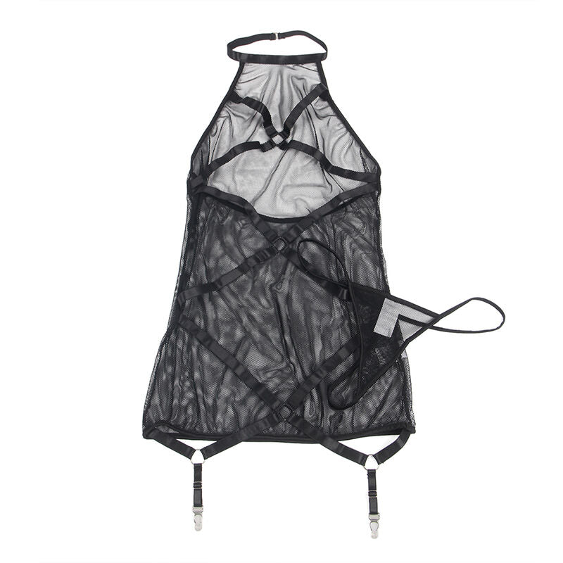 Vestido transparent cuello halter negro s/m