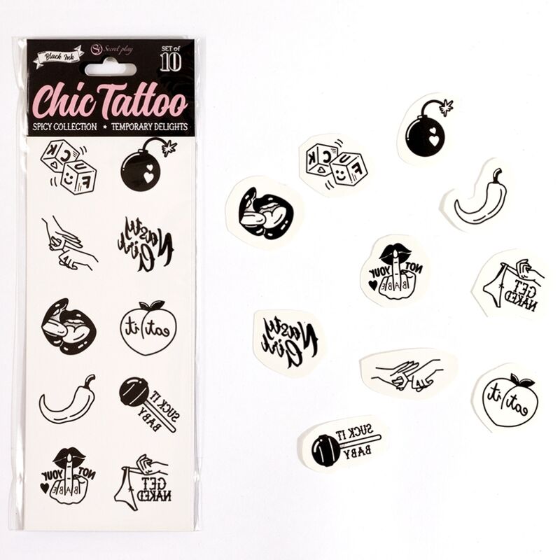 Set of 10 spicy collection temporary tattoos