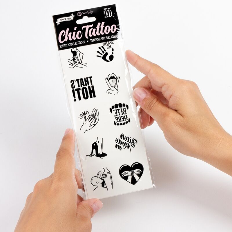 Set of 10 temporary tattoos kinky collection