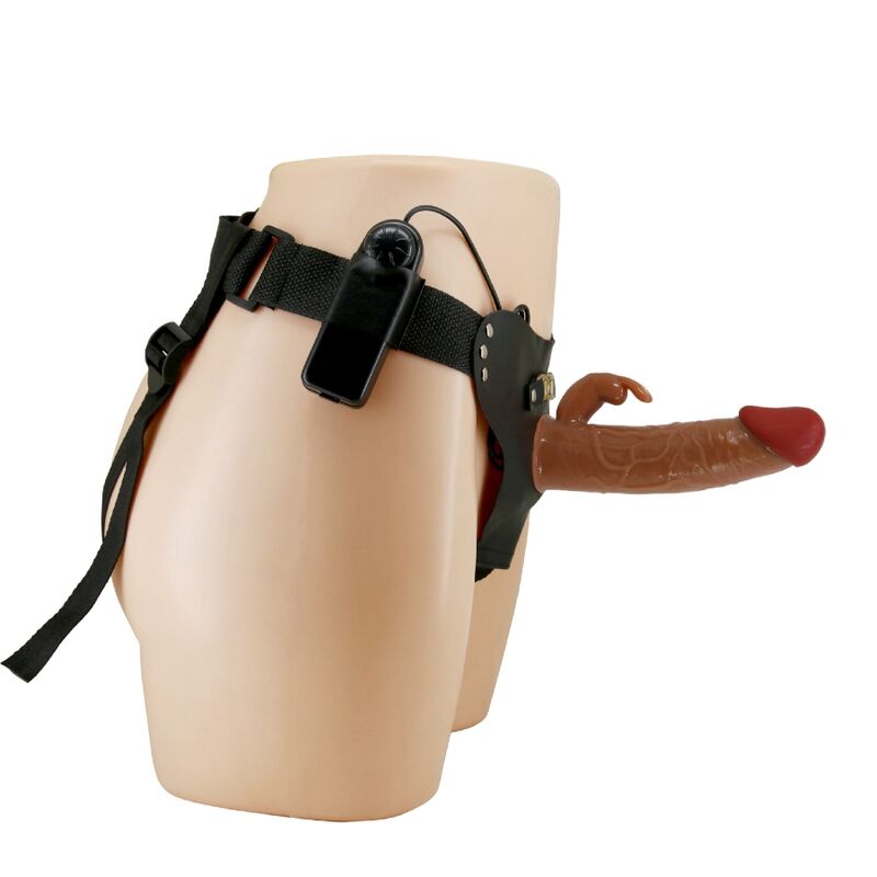 Marion universal brief harness with vibrating dildo 19 cm brown