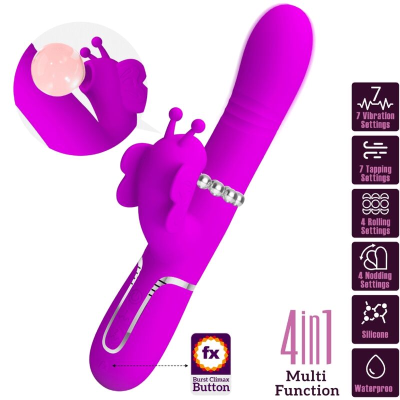 4-in-1 multifunctional rabbit vibrator with fuchsia butterfly