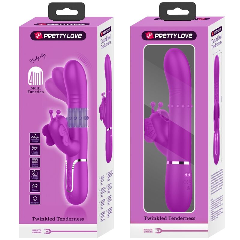 4-in-1 multifunctional rabbit vibrator with fuchsia butterfly