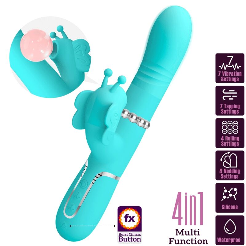 4-in-1 Multi-Function Rabbit Vibrator Butterfly Aqua Green