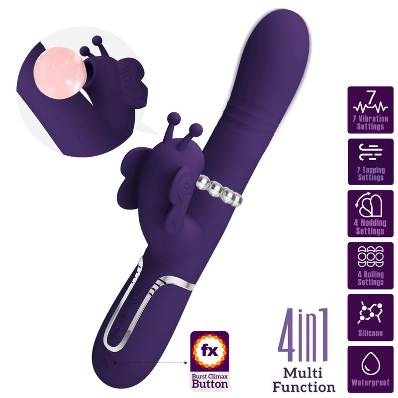 PRETTY LOVE - 4-IN-1 MULTIFUNCTIONAL RABBIT VIBRATOR, PURPLE BUTTERFLY