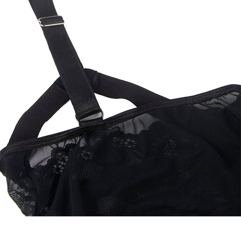 SUBBLIME - TEDDY WITH GARTER, CHEST DETAIL, BLACK, L/XL