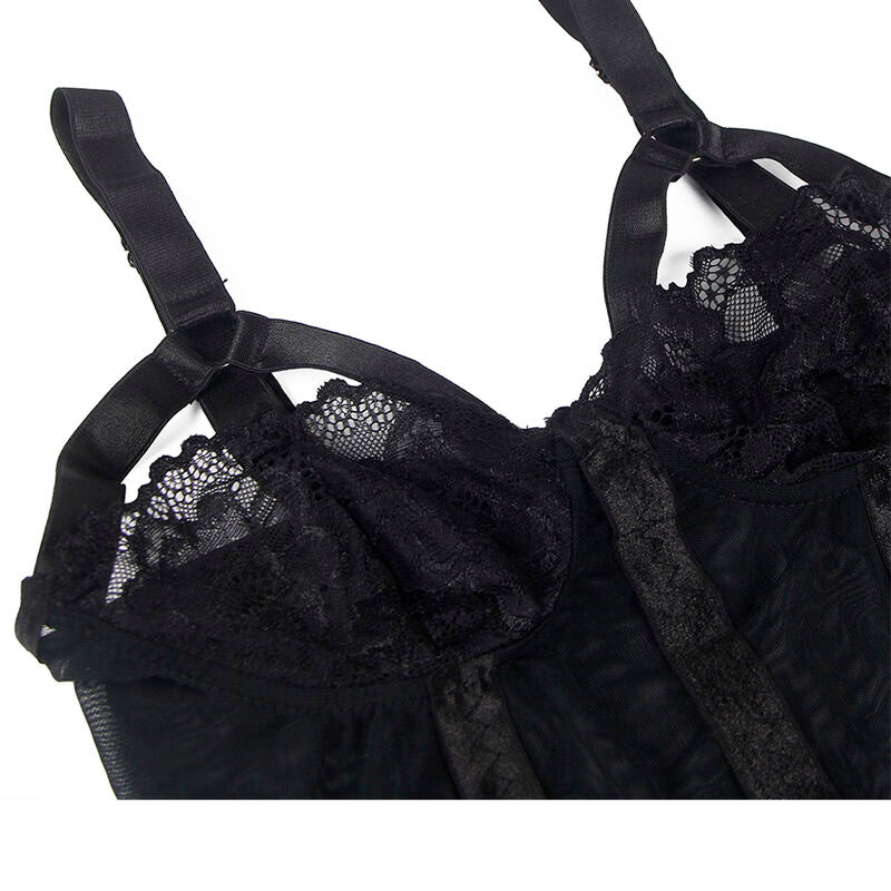 SUBBLIME - TEDDY WITH GARTER, CHEST DETAIL, BLACK, L/XL