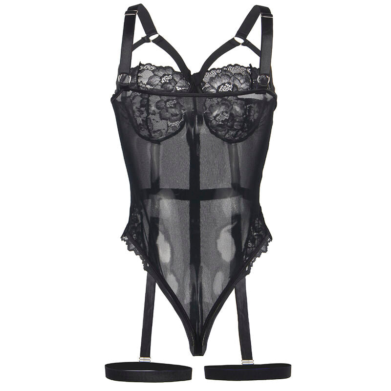 SUBBLIME - TEDDY WITH GARTER, CHEST DETAIL, BLACK, L/XL