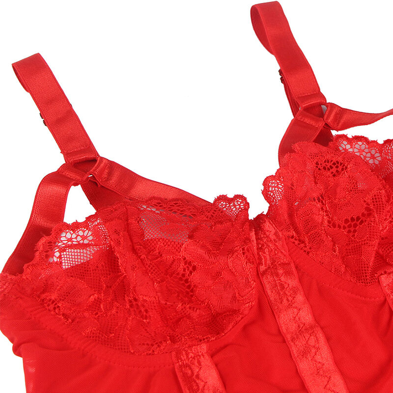 SUBBLIME - TEDDY WITH GARTER, RED CHEST DETAIL, L/XL