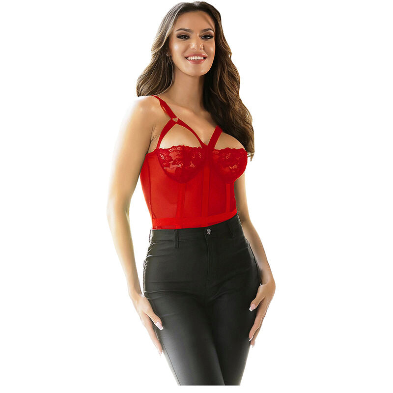 SUBBLIME - TEDDY WITH GARTER, RED CHEST DETAIL, L/XL